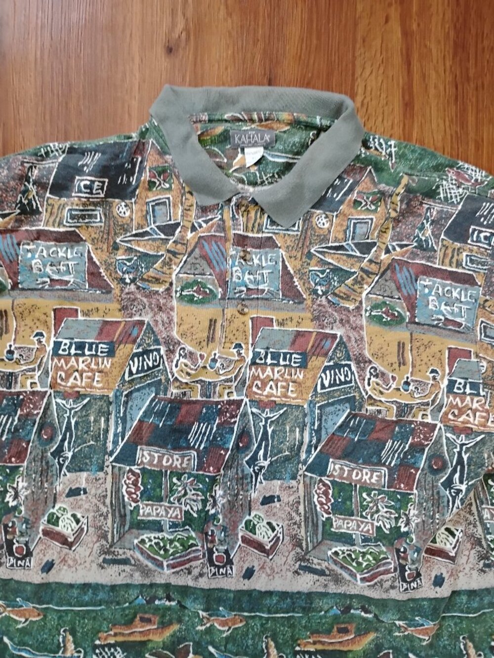 Vintage Kahala Blue Marlin Cafe AOP Polo Shirt